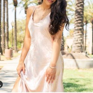 Lulus Midi Satin Slip Dress in Champagne